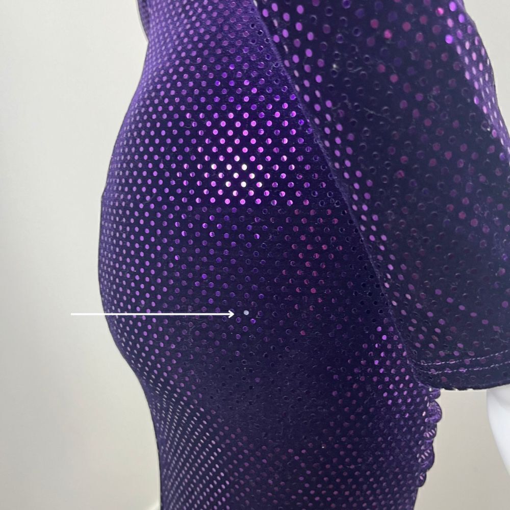 Zara Women Size XS Purple Sequins Velvet Ruched Midi Dress Long Sleeve Mock Neck - Picture 14 of 15